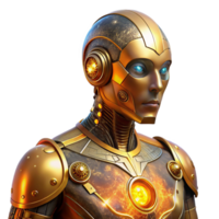 wonderful minimalist A cyborg with intricate, gold circuitry embedded in their skin, gazes wistfully at a distant nebula. Warm, nostalgic lighting. Art Nouveau style premium png