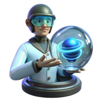 stunning modern A human scientist, wearing a holographic visor, studies a swirling vortex of energy contained within a glass sphere. Cool, clinical lighting. Photorealistic style high resolution png