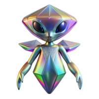 elegant rustic A crystalline alien creature, with shimmering facets, levitates above a desolate, alien landscape. Iridescent, prismatic lighting. Abstract style detailed png