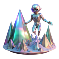 beautiful minimalist A crystalline alien creature, with shimmering facets, levitates above a desolate, alien landscape. Iridescent, prismatic lighting. Abstract style premium png
