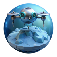 magnificent artistic A lone, robotic drone hovers over a desolate, ice-covered planet. Cold, bluish lighting. Matte painting style genuine png