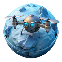 wonderful artistic A lone, robotic drone hovers over a desolate, ice-covered planet. Cold, bluish lighting. Matte painting style 4K png