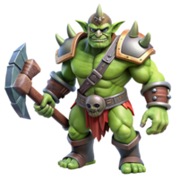 vibrant traditional A fearsome orc chieftain with war paint and heavy armor, wielding a massive battle-axe. Dramatic lighting, realistic style premium png