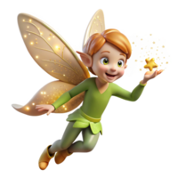 impressive creative A mischievous pixie with shimmering wings, sprinkling pixie dust from its fingertips, creating a trail of sparkling light. Soft lighting, whimsical style high resolution png
