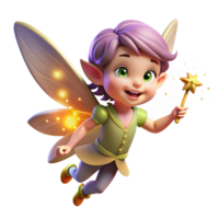 vibrant artistic A mischievous pixie with shimmering wings, sprinkling pixie dust from its fingertips, creating a trail of sparkling light. Soft lighting, whimsical style authentic png