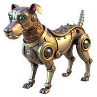 stunning classic A steampunk inspired robotic dog with intricate clockwork mechanisms, wagging its tail, soft, diffused lighting, painterly style high quality png