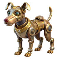 beautiful rustic A steampunk inspired robotic dog with intricate clockwork mechanisms, wagging its tail, soft, diffused lighting, painterly style high quality png