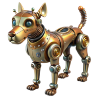 magnificent traditional A steampunk inspired robotic dog with intricate clockwork mechanisms, wagging its tail, soft, diffused lighting, painterly style original png