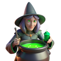 wonderful minimalist A powerful witch brewing a potion in a cauldron, her face illuminated by the eerie green glow. Moody lighting, painterly style premium png