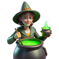 elegant contemporary A powerful witch brewing a potion in a cauldron, her face illuminated by the eerie green glow. Moody lighting, painterly style premium png