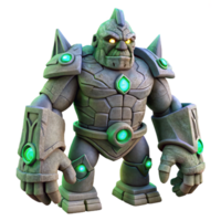 elegant abstract A powerful golem crafted from living stone, standing guard over an ancient temple, its eyes glowing with a mystical light. Moody lighting, fantasy art style high resolution png