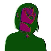 A girl in glasses with a marijuana pendant. colored shadows, pink skin vector