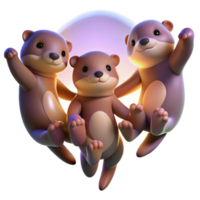 vibrant artistic A group of playful otters holding hands while floating on their backs, illuminated by the soft glow of twilight, in a whimsical cartoon style detailed png