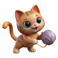 beautiful creative A playful kitten batting at a ball of yarn, illuminated by soft window light, in a cute and whimsical cartoon style 4K png