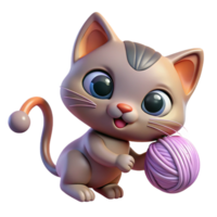 extraordinary contemporary A playful kitten batting at a ball of yarn, illuminated by soft window light, in a cute and whimsical cartoon style professional png