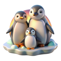 serene abstract A family of penguins huddled together on a snowy landscape, bathed in the soft light of a polar sunrise, in a heartwarming children's book illustration style professional png