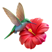 vibrant modern A tiny hummingbird hovering over a vibrant red hibiscus flower, captured in sharp focus with a shallow depth of field, macro photography style original png