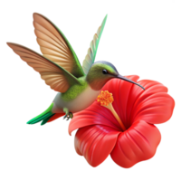 impressive classic A tiny hummingbird hovering over a vibrant red hibiscus flower, captured in sharp focus with a shallow depth of field, macro photography style detailed png