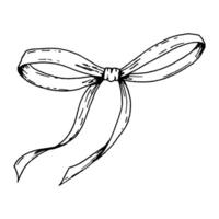 Hand-drawn ink illustration of a decorative ribbon bow, tied in an elegant and graceful style. Perfect for festive compositions, packaging, gifts, and vintage-style design projects vector