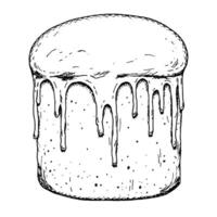 Traditional Easter cake with dripping glaze, hand-drawn in ink. A perfect addition to festive illustrations, food-related branding, and packaging. Suitable for culinary projects and decorative designs vector