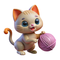 vibrant creative A playful kitten batting at a ball of yarn, illuminated by soft window light, in a cute and whimsical cartoon style high resolution png