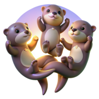 serene modern A group of playful otters holding hands while floating on their backs, illuminated by the soft glow of twilight, in a whimsical cartoon style original png