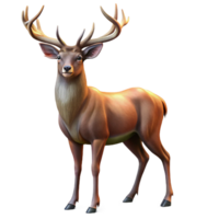 vibrant creative A majestic stag with large antlers standing in a forest clearing, illuminated by dappled sunlight, in a realistic digital painting style genuine png
