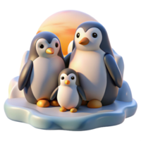 magnificent rustic A family of penguins huddled together on a snowy landscape, bathed in the soft light of a polar sunrise, in a heartwarming children's book illustration style 4K png