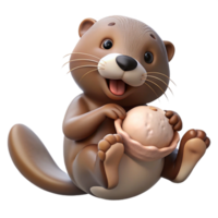 magnificent abstract A playful sea otter cracking open a clam shell with a rock, floating on its back in the ocean, in a charming and whimsical cartoon style premium png