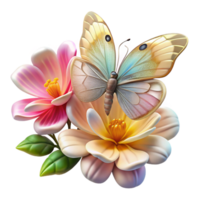 vibrant traditional A graceful butterfly flitting among colorful flowers, illuminated by soft sunlight, in a delicate and intricate watercolor painting style high quality png
