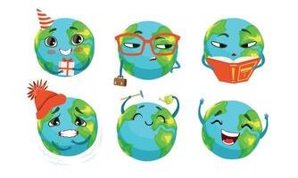 Cute Earth Cartoon Character Collection, Funny Planet in Different Situations Illustration vector