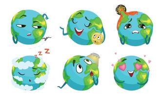 Cute Earth Globe Cartoon Character Collection, Funny Planet in Different Situations Illustration vector