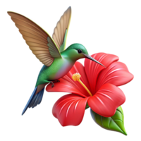 magnificent artistic A hummingbird hovering near a bright red hibiscus flower, vibrant and detailed illustration style exclusive png