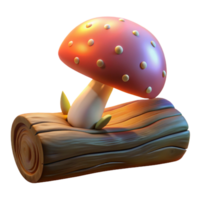 dramatic minimalist A mushroom growing on a fallen log, illuminated by soft diffused light, fantasy art style 4K png