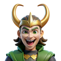 serene artistic A mischievous Norse god Loki, with a mischievous grin, dynamic pose, Viking art style exclusive png