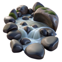 impressive minimalist A babbling brook flowing over smooth rocks, long exposure photography style authentic png
