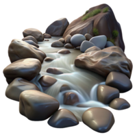 elegant vintage A babbling brook flowing over smooth rocks, long exposure photography style genuine png