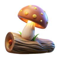 vibrant creative A mushroom growing on a fallen log, illuminated by soft diffused light, fantasy art style professional png