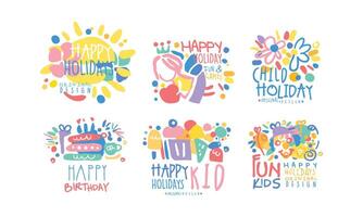 Happy Child Holday Fun and Game Labels Design Collection, Colorful Hand Drawn Templates Illustration vector
