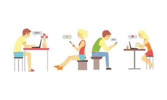 People Using Mobile Application for Dating Set, Virtual Relationships, Social Networking Illustration vector