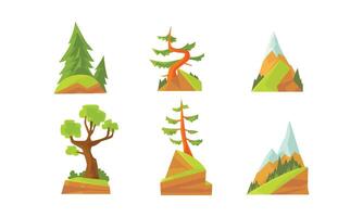 Deciduous and Coniferous Trees, Beautiful Summer Mountain Landscape Elements Illustration vector