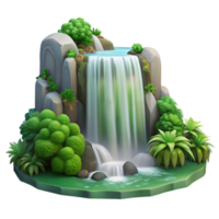 dramatic rustic A cascading waterfall surrounded by lush green foliage, long exposure, soft light, serene atmosphere authentic png