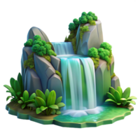 wonderful abstract A cascading waterfall surrounded by lush green foliage, long exposure, soft light, serene atmosphere professional png