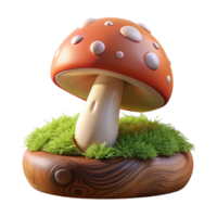 serene creative A mushroom growing on a mossy log, macro photography, soft diffused light, fairytale style high quality png