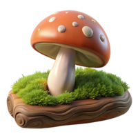serene vintage A mushroom growing on a mossy log, macro photography, soft diffused light, fairytale style high resolution png