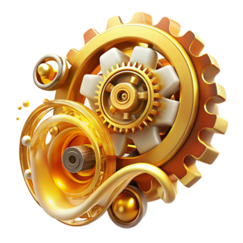 geweldig minimalistische een ingewikkeld uurwerk mechanisme van versnellingen en tandwielen, aangedreven door vloeiende streams van gegevens, verlichte door warm gouden licht, in een steampunk stijl hoog resolutie png
