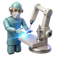 vibrant minimalist A robotic surgeon performing a delicate operation with laser precision, lit by the bright white light of the operating room, in a photorealistic style authentic png