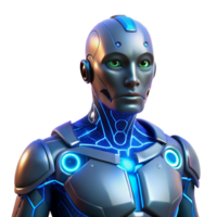 wonderful contemporary A cyborg with glowing blue circuitry visible beneath synthetic skin, lit by a cool, ambient light, in a cyberpunk style 4K png