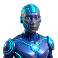 vibrant rustic A cyborg with glowing blue circuitry visible beneath synthetic skin, lit by a cool, ambient light, in a cyberpunk style high resolution png