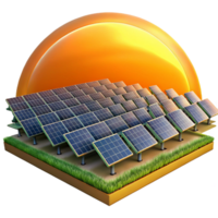extraordinary minimalist A field of solar panels stretching towards the horizon, bathed in the warm golden light of the setting sun, in a photorealistic style original png